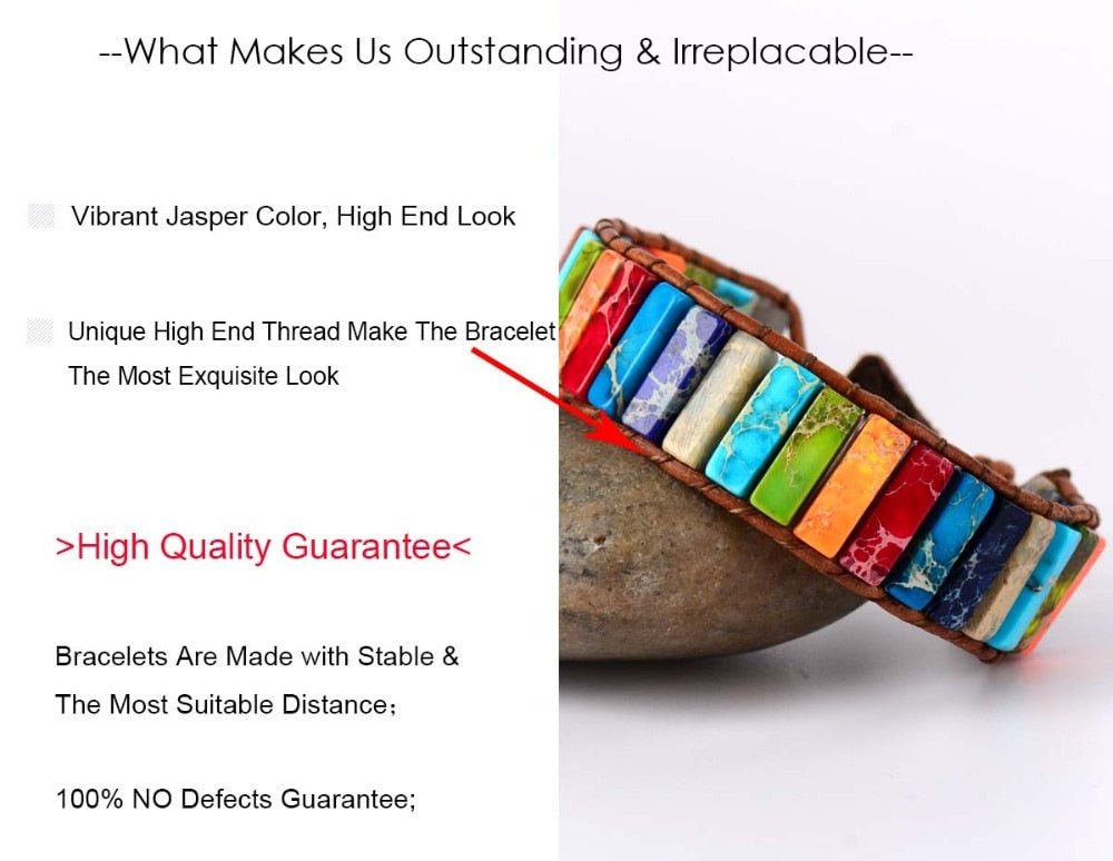 Multi Color Natural Stone Leather Bracelet - Pride Fire - Q6U78GN -