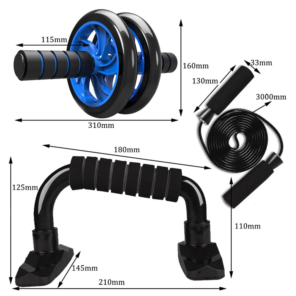 Muscle Exercise Equipment Abdominal Press Wheel Roller Home Fitness Equipment Gym Roller Trainer with Push UP Bar Jump Rope - Pride Fire - 14303_3JAULNU -