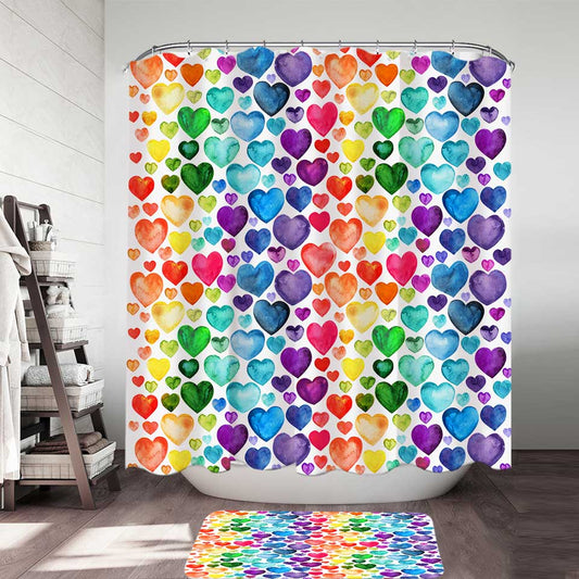Rainbow Hearts Shower Curtain - Pride Fire - KSC0532_20 - Bathroom