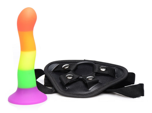 Rainbow Silicone Dildo With Harness - Pride Fire - SU-AG245 - Accessories