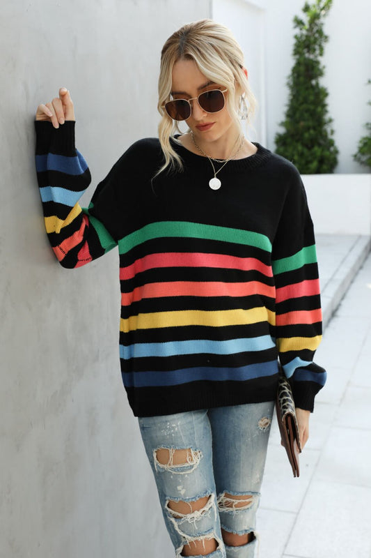 Rainbow Stripe Sweater - Pride Fire - 100100394060681 - Women's Clothing