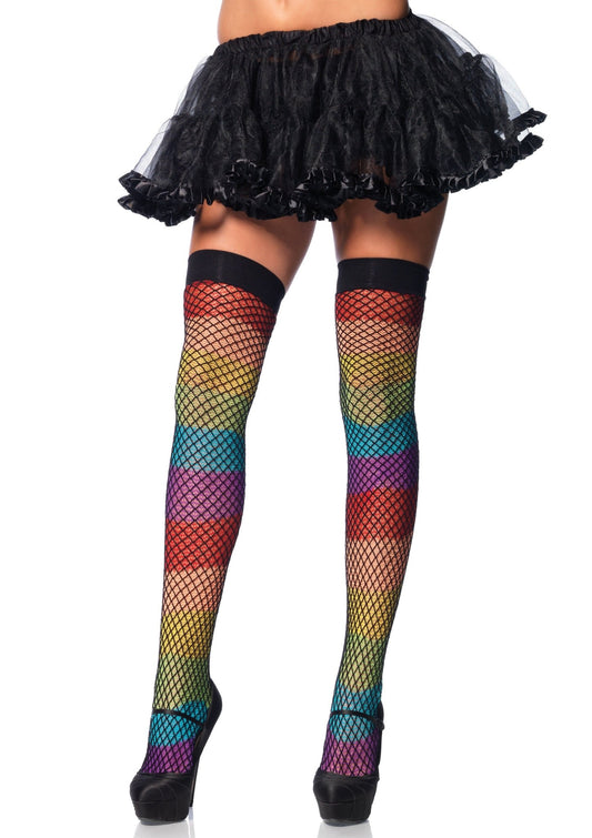 Rainbow Thigh Highs With Fishnet Overlay - Pride Fire - LA-9994 - Accessories