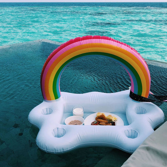 Summer Party Bucket Rainbow Cloud Cup Holder Inflatable Pool Float Beer Drinking Cooler Table Bar Tray Beach Swimming Ring - Pride Fire - 16134_YVDXFZL -
