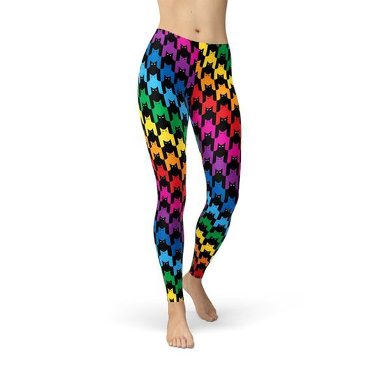 Womens Cat Houndstooth Leggings - Pride Fire - L - Women's Clothing