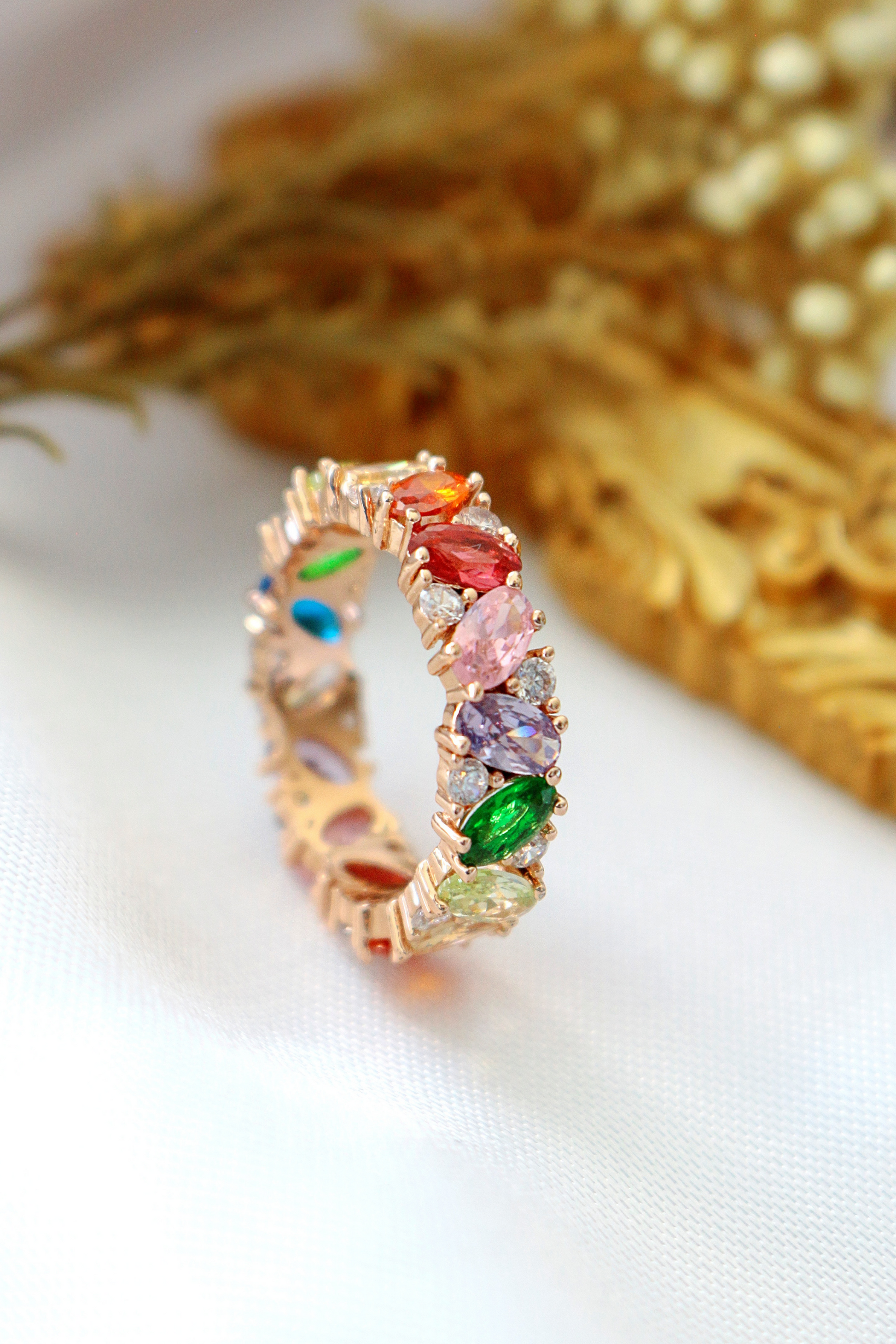 Rainbow Swarovski Eternity Band Ring 18K