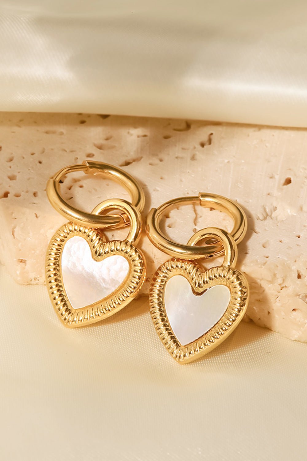 Inlaid Shell Heart Drop Earrings - Pride Fire - 100100079349490 -