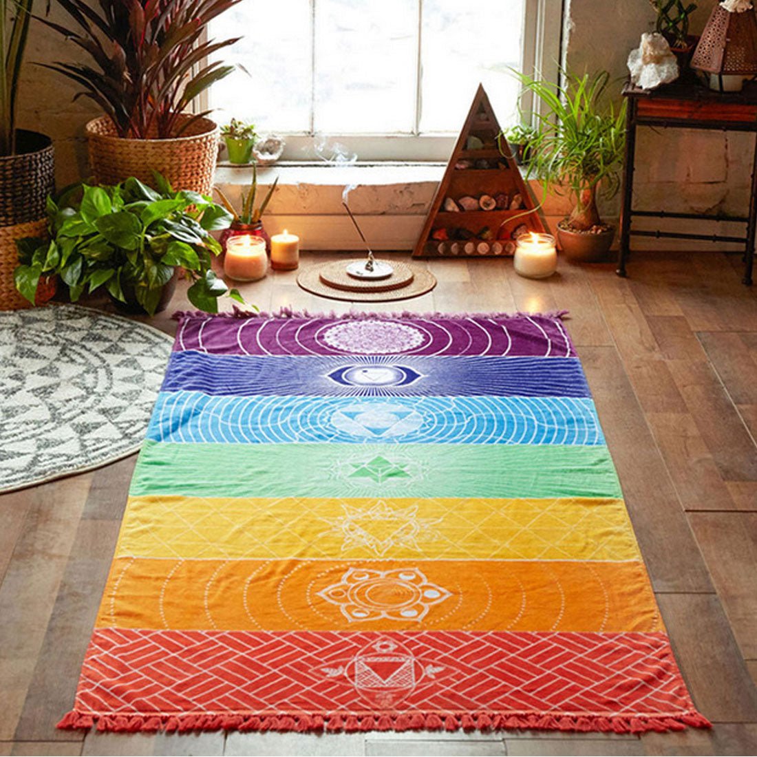 Mandala Indian Rainbow 7 Chakra Tapestry - Pride Fire - 486482_TXILKNW -