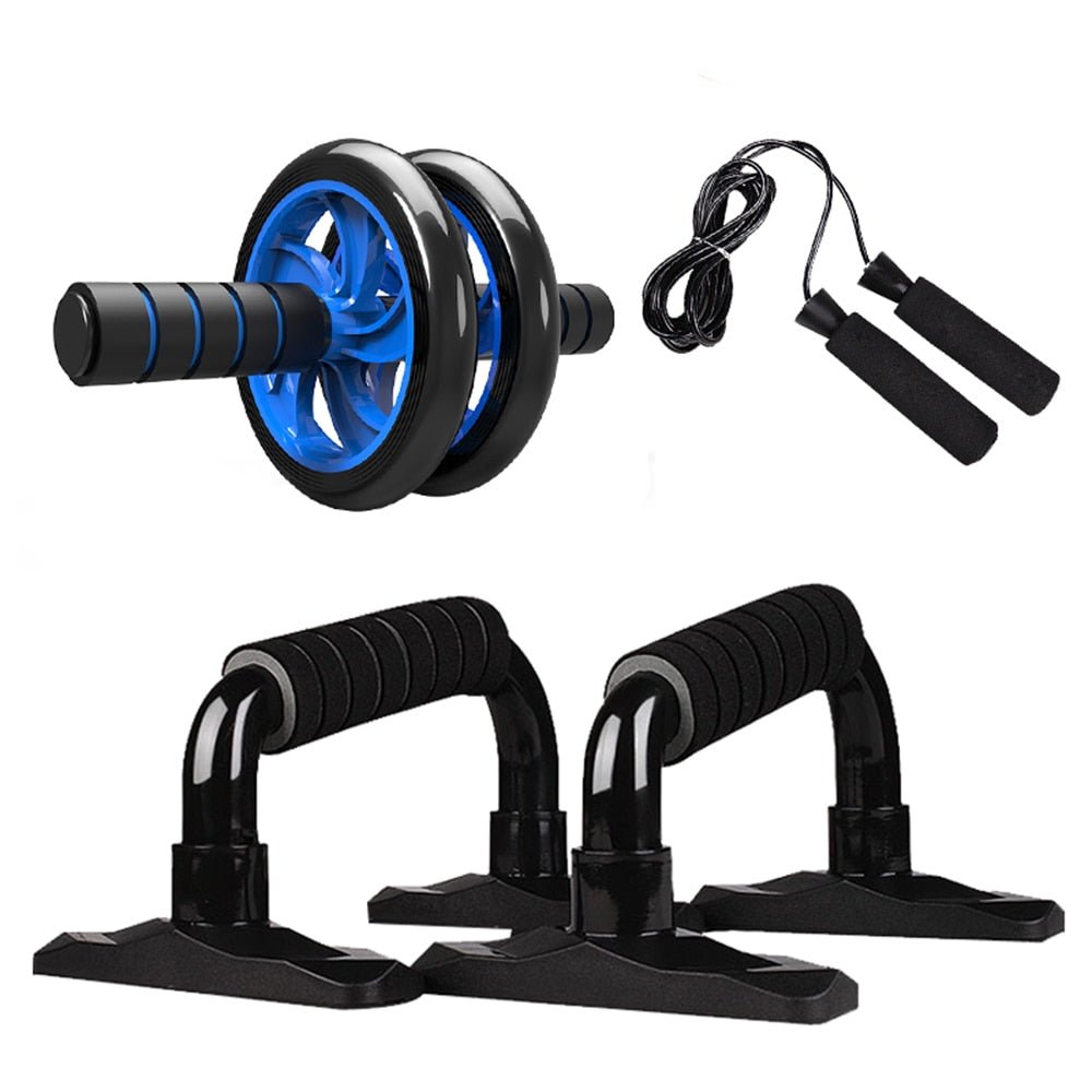 Muscle Exercise Equipment Abdominal Press Wheel Roller Home Fitness Equipment Gym Roller Trainer with Push UP Bar Jump Rope - Pride Fire - 14303_3JAULNU -