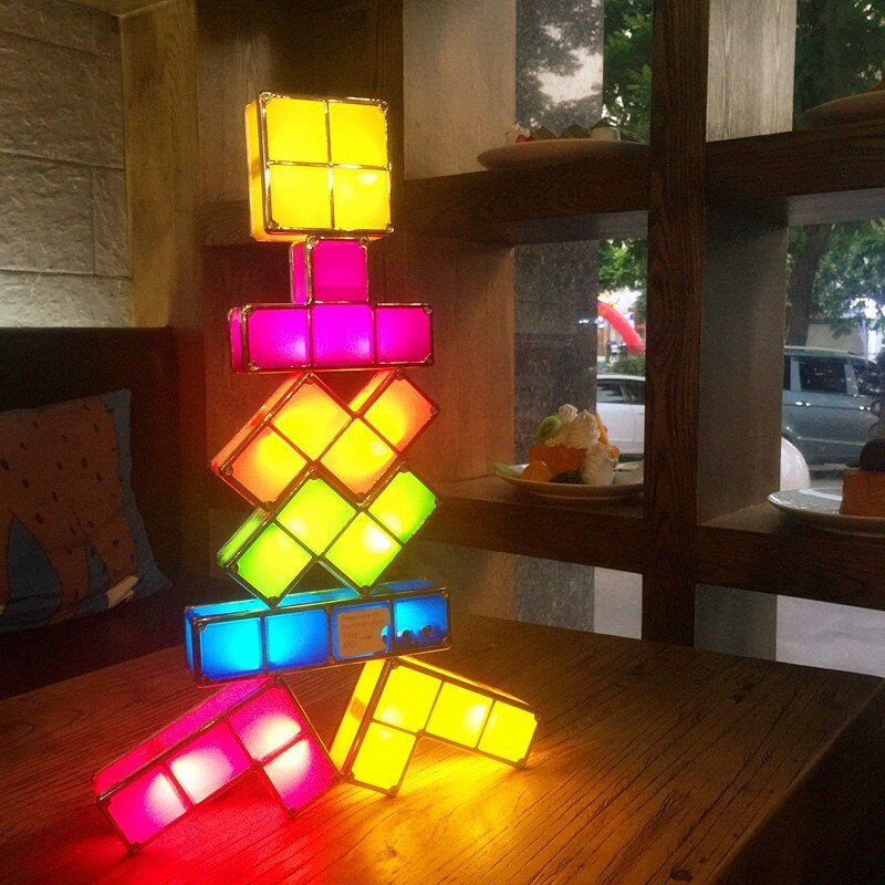 Novelty Lighting DIY Tetris Puzzle 3D LED Night Light Toy Brick Stackable Lamp Constructible Block Desk Lamp Children Kids Gift - Pride Fire - 664199_99NTNMK -