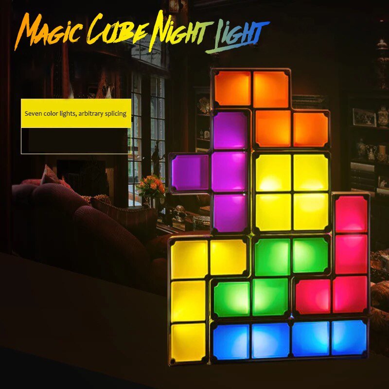 Novelty Lighting DIY Tetris Puzzle 3D LED Night Light Toy Brick Stackable Lamp Constructible Block Desk Lamp Children Kids Gift - Pride Fire - 664199_99NTNMK -