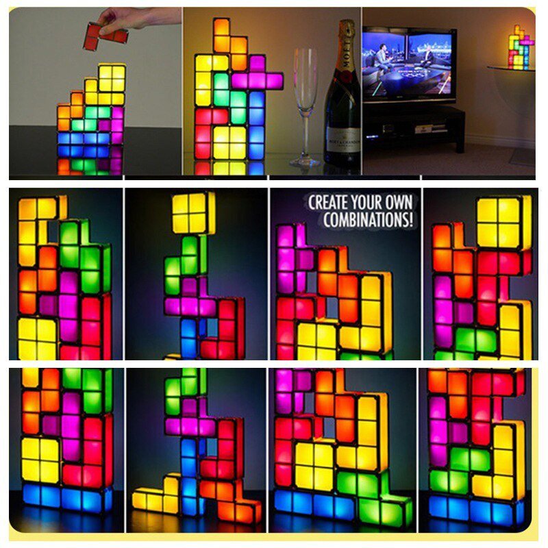 Novelty Lighting DIY Tetris Puzzle 3D LED Night Light Toy Brick Stackable Lamp Constructible Block Desk Lamp Children Kids Gift - Pride Fire - 664199_99NTNMK -