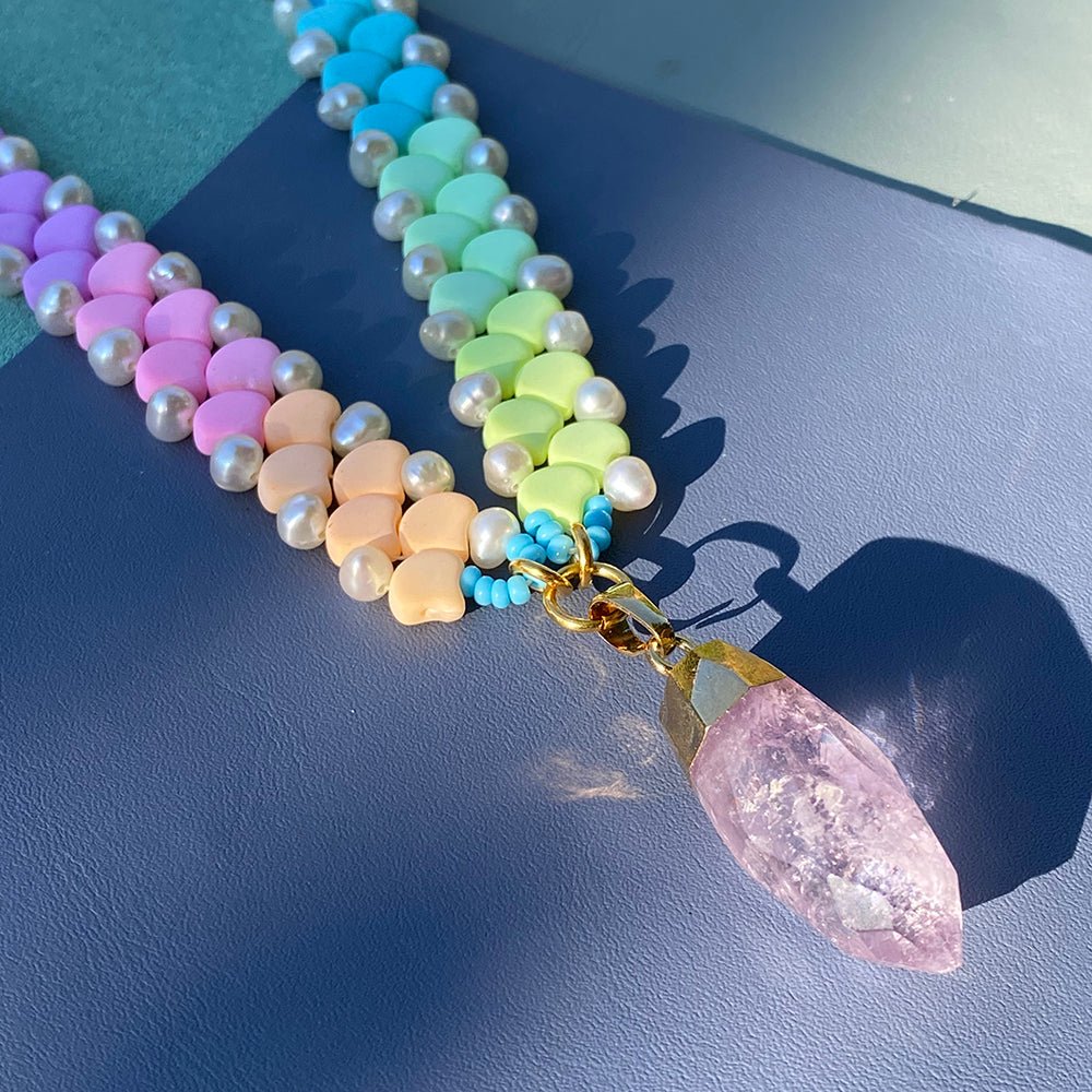 Pastel Rainbow Amethyst Necklace - Pride Fire - pastel GREEN - Necklaces