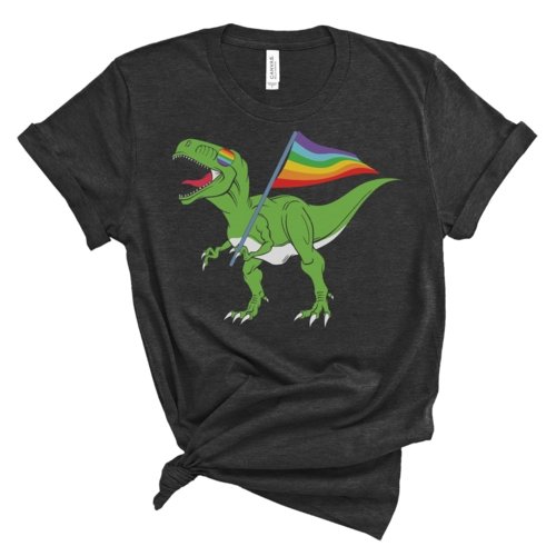 Pride-A-Saurus Rex Graphic Tee - Pride Fire - 2XL-HEATHERGREY - Tops & Blouses