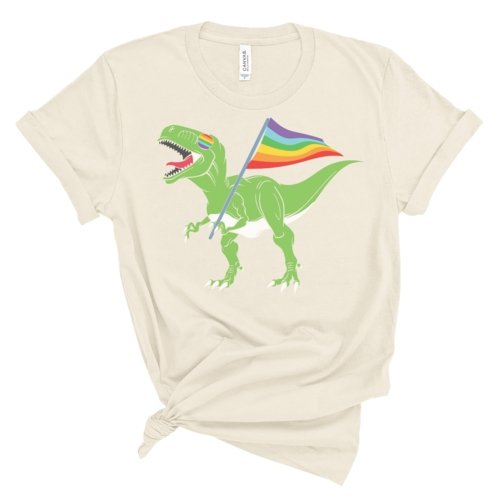 Pride-A-Saurus Rex Graphic Tee - Pride Fire - 2XL-NATURAL - Tops & Blouses