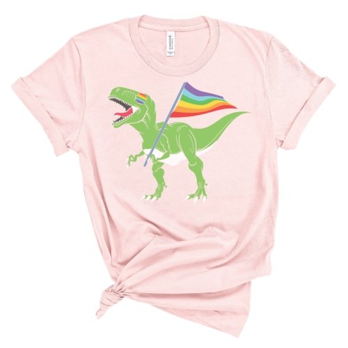 Pride-A-Saurus Rex Graphic Tee - Pride Fire - 2XL-SOFTPINK - Tops & Blouses