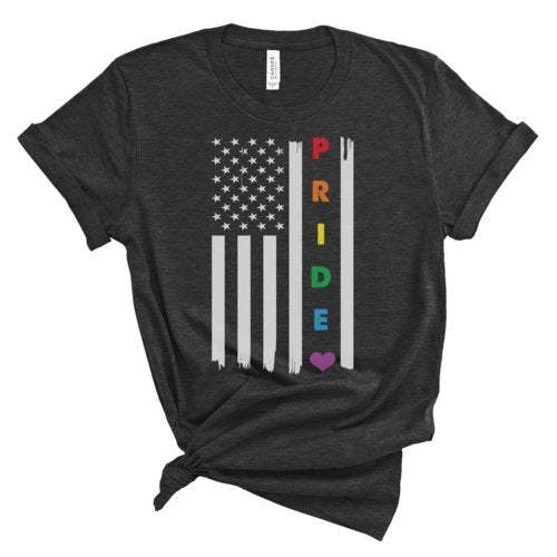 Pride Flag Graphic Tee - Pride Fire - 2XL-HEATHERGREY - Tops & Blouses