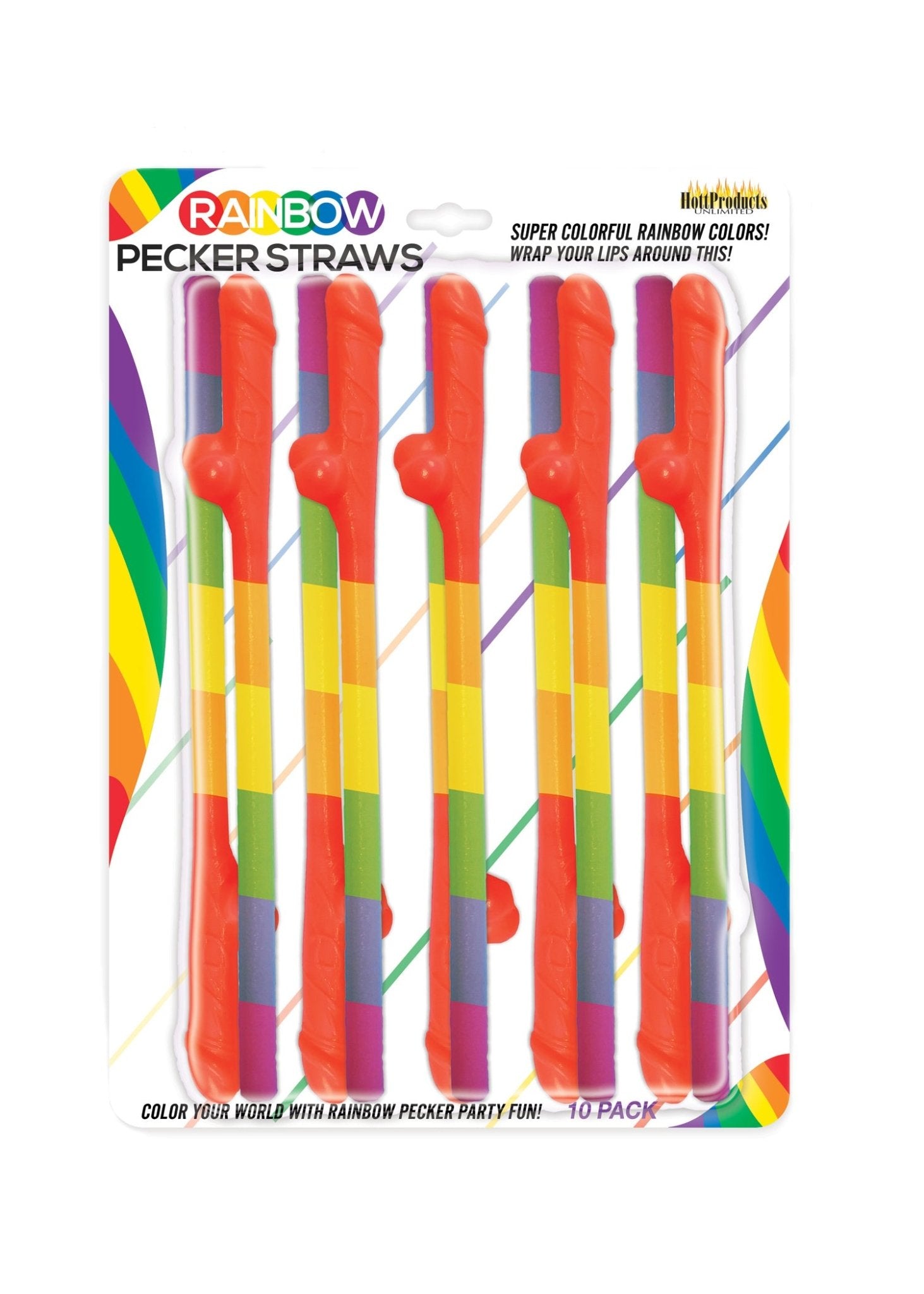 Rainbow Dick Straws - 10 Pack - Pride Fire - HTP3250 - Accessories