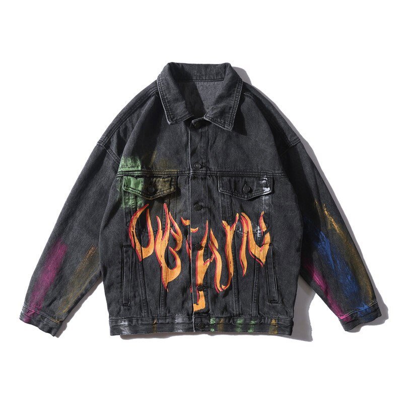 Rainbow Graffiti Denim Jacket - Pride Fire - NIRW1JY -