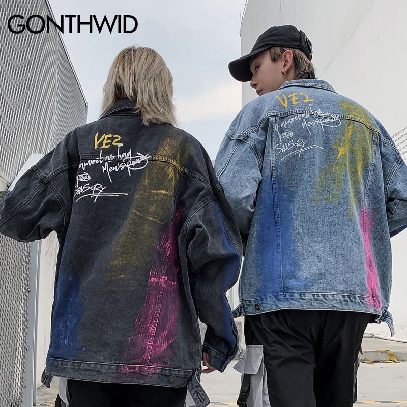 Rainbow Graffiti Denim Jacket - Pride Fire - P5IVDFW -