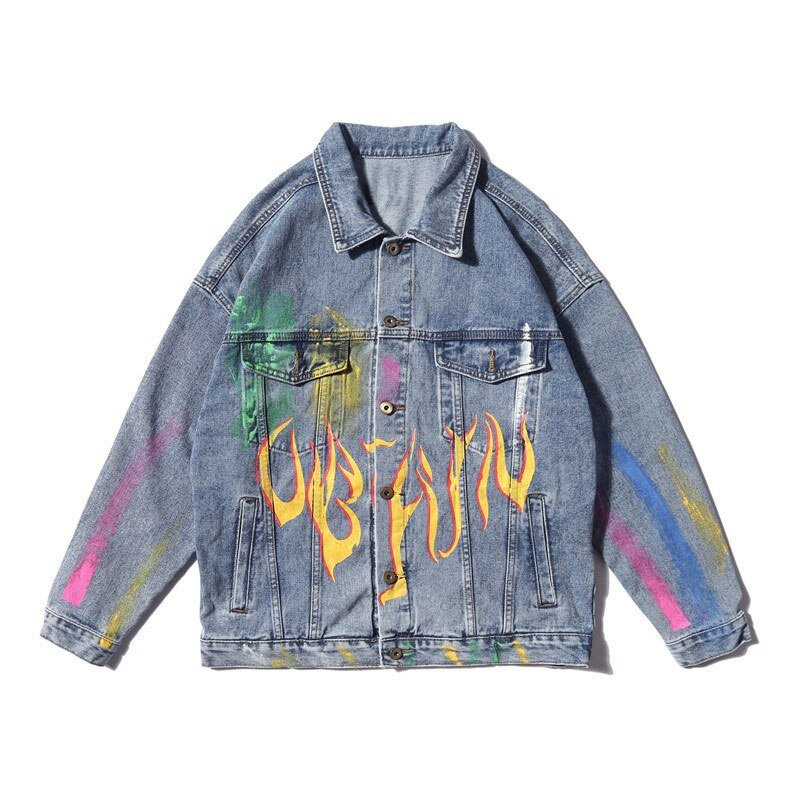 Rainbow Graffiti Denim Jacket - Pride Fire - P5IVDFW -