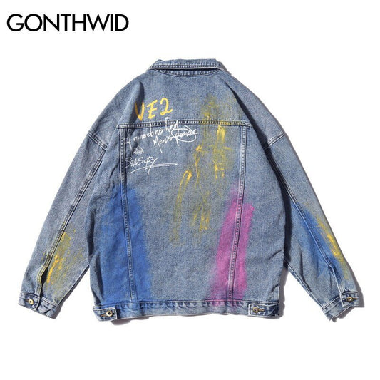 Rainbow Graffiti Denim Jacket - Pride Fire - P5IVDFW -