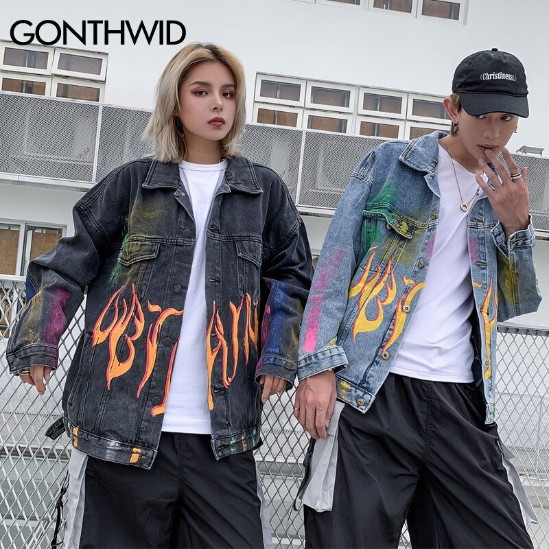 Rainbow Graffiti Denim Jacket - Pride Fire - P5IVDFW -