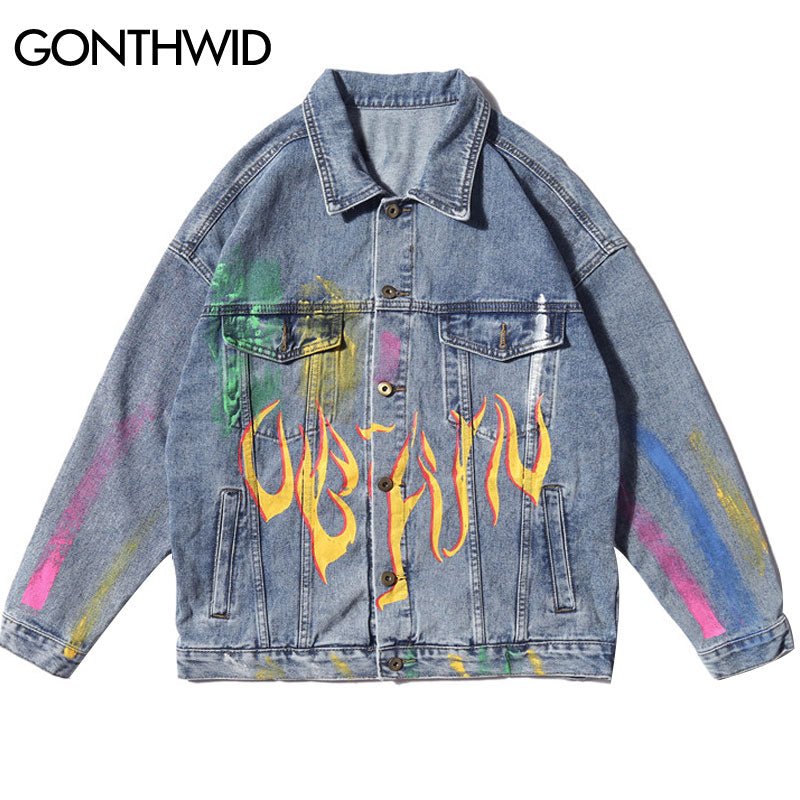 Rainbow Graffiti Denim Jacket - Pride Fire - V8A0849 -