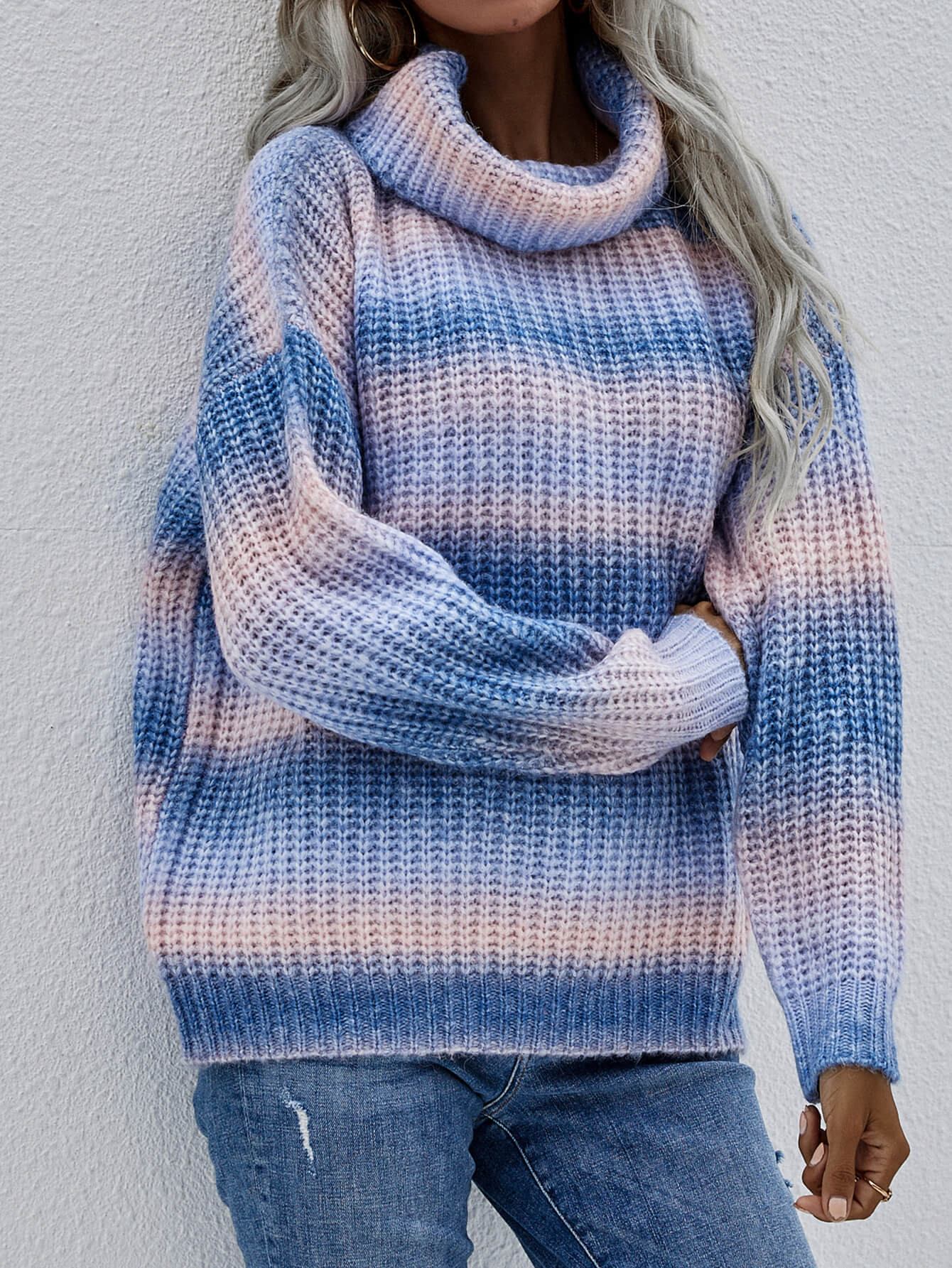 Rainbow Rib-Knit Turtleneck Sweater - Pride Fire - 100100512298102 - Women's Clothing