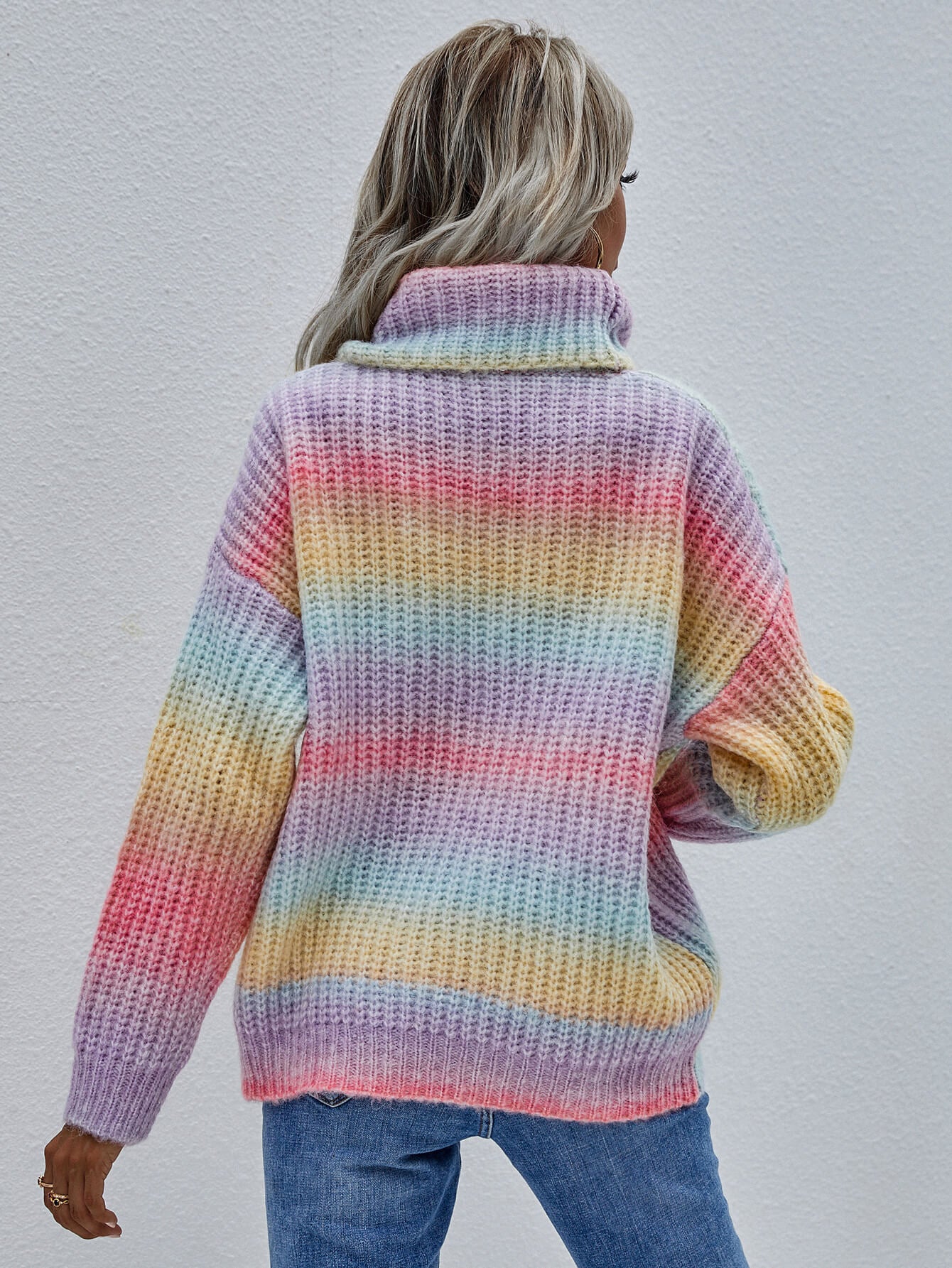 Rainbow Rib-Knit Turtleneck Sweater - Pride Fire - 100100512298102 - Women's Clothing