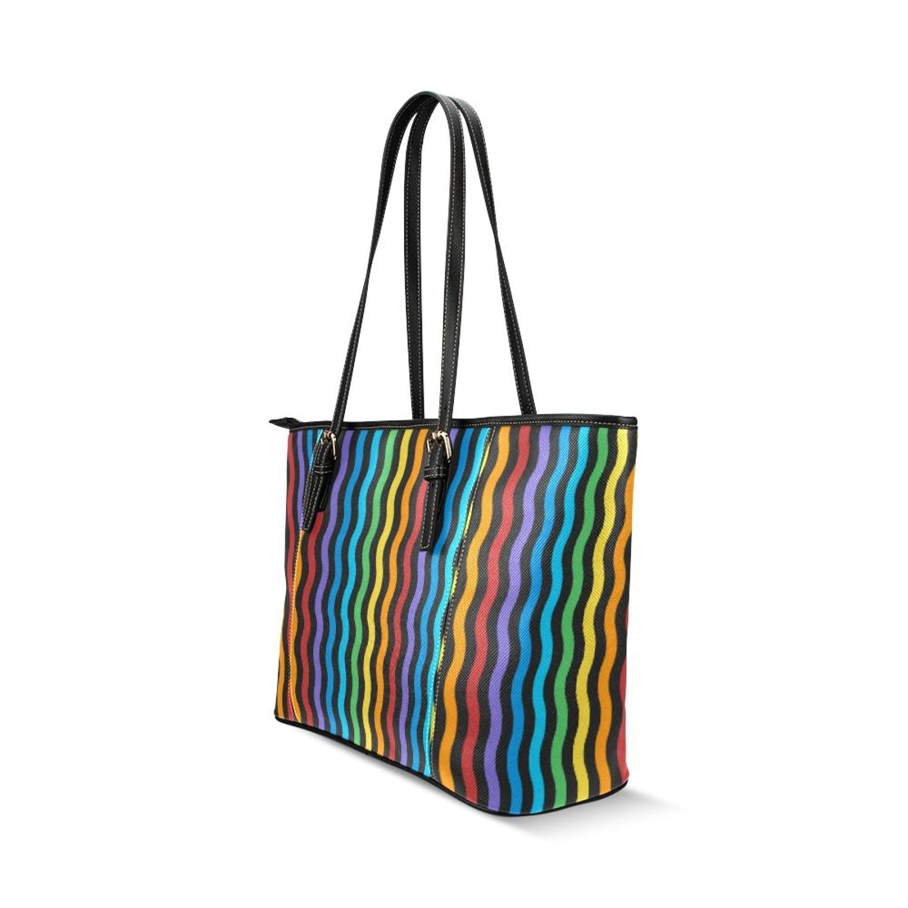 Rainbow Stripe Large Leather Tote Bag - Pride Fire - D4889385 - Handbags