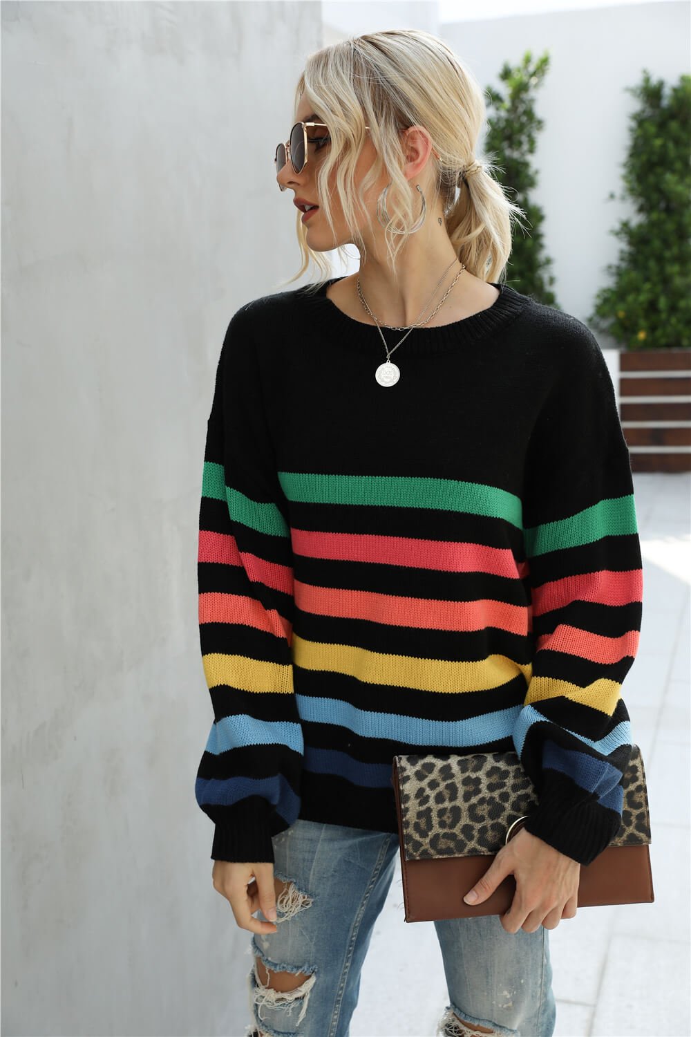 Rainbow Stripe Sweater - Pride Fire - 100100394060681 - Women's Clothing