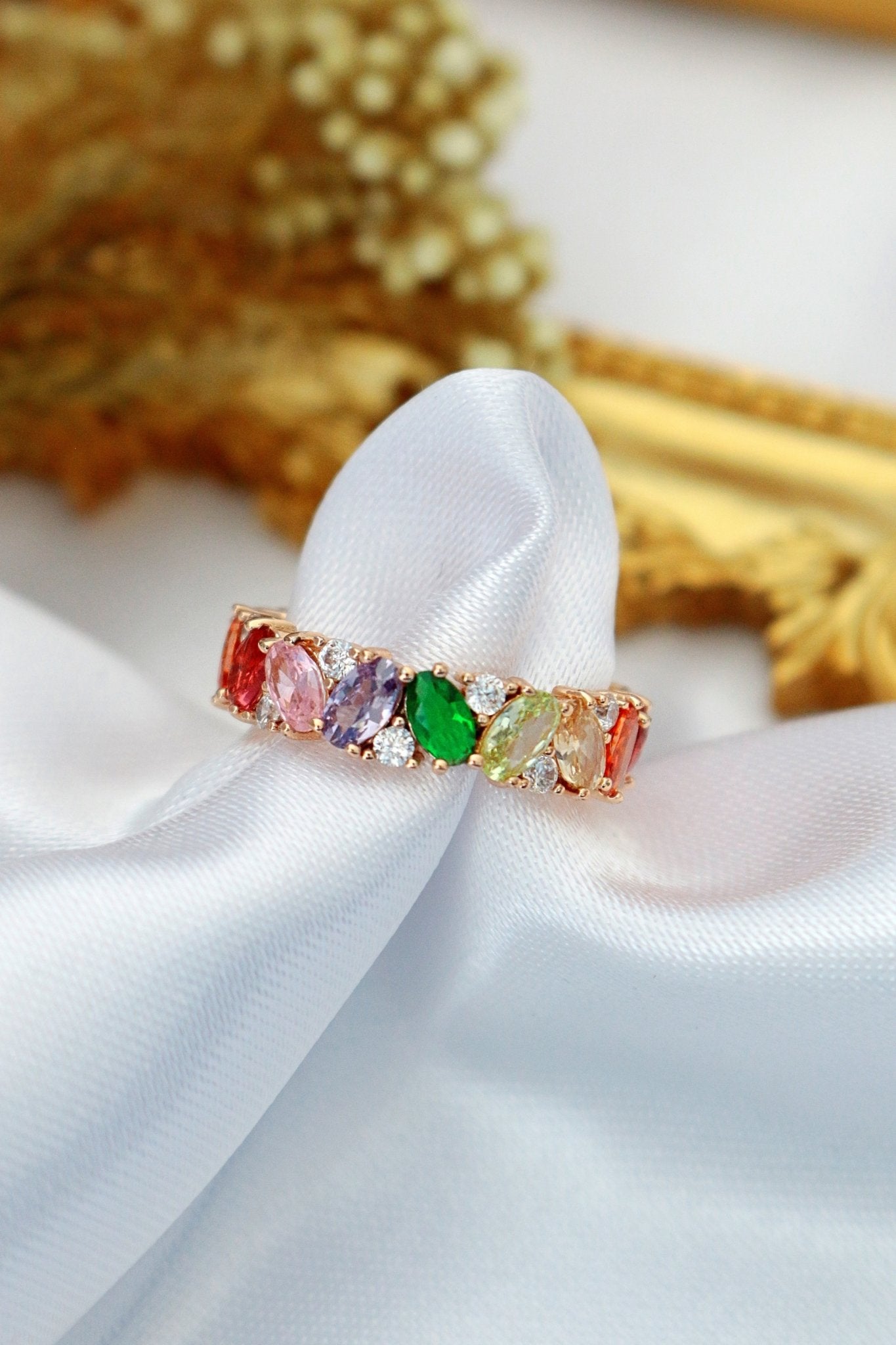 Rainbow Swarovski Eternity Band Ring 18K - Pride Fire - RNG1006-S1 - Rings