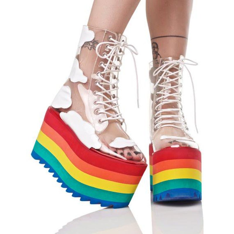 Rainbow thick bottom fashion boots - Pride Fire - 282LUUL -