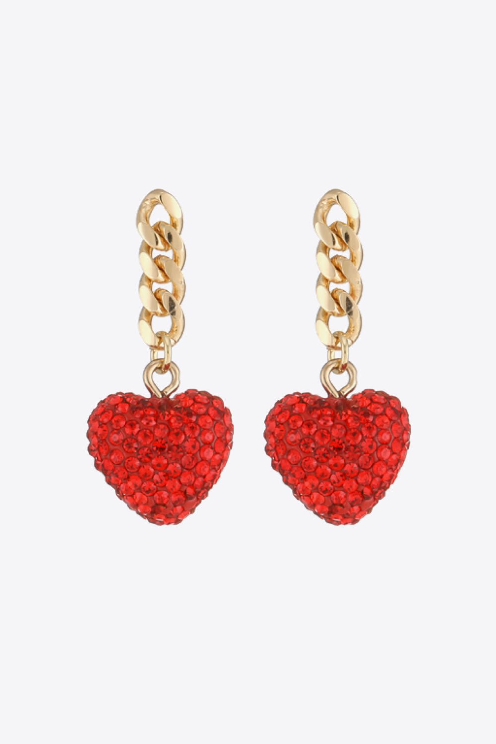 Rhinestone Heart Chain Drop Earrings - Pride Fire - 101300278040543 -