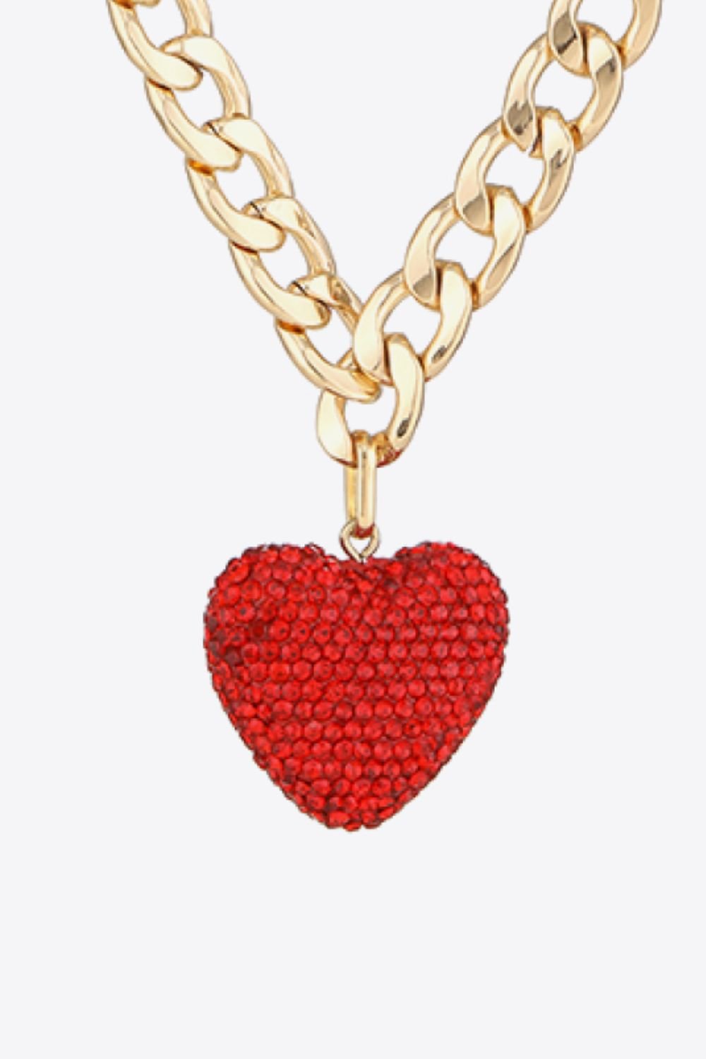 Rhinestone Heart Pendant Curb Chain Necklace - Pride Fire - 101300078527677 -