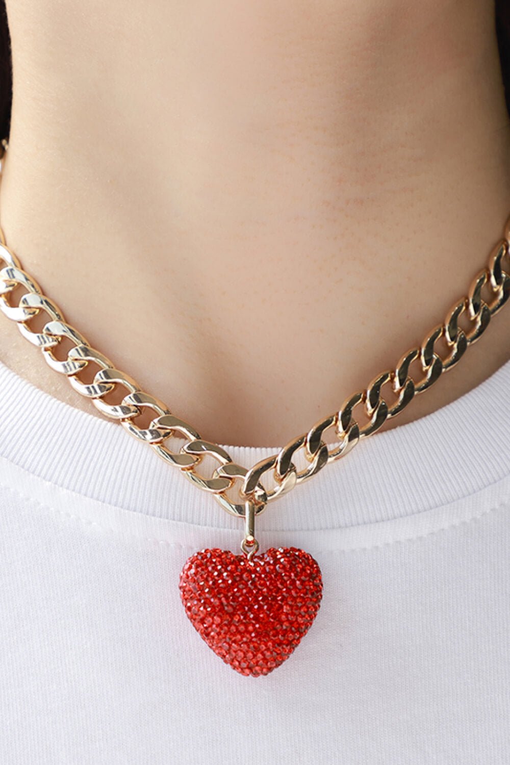 Rhinestone Heart Pendant Curb Chain Necklace - Pride Fire - 101300078527677 -