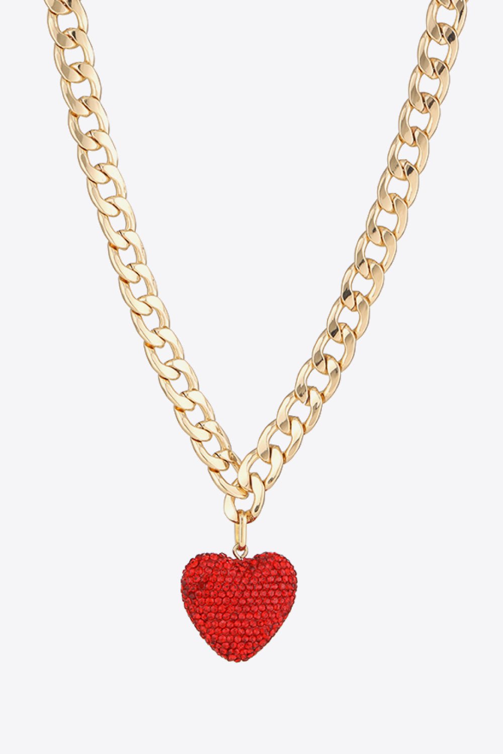 Rhinestone Heart Pendant Curb Chain Necklace - Pride Fire - 101300078527677 -