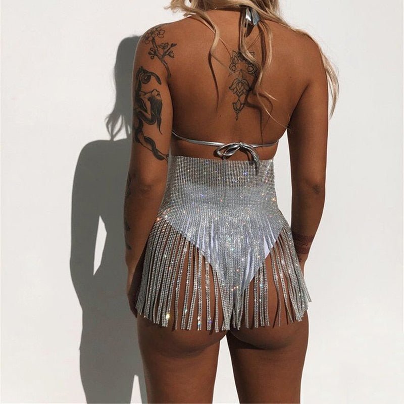 Rhinestone Lace Up High Waist Mini Skirt - Pride Fire - 657462_N2XKFO3 -