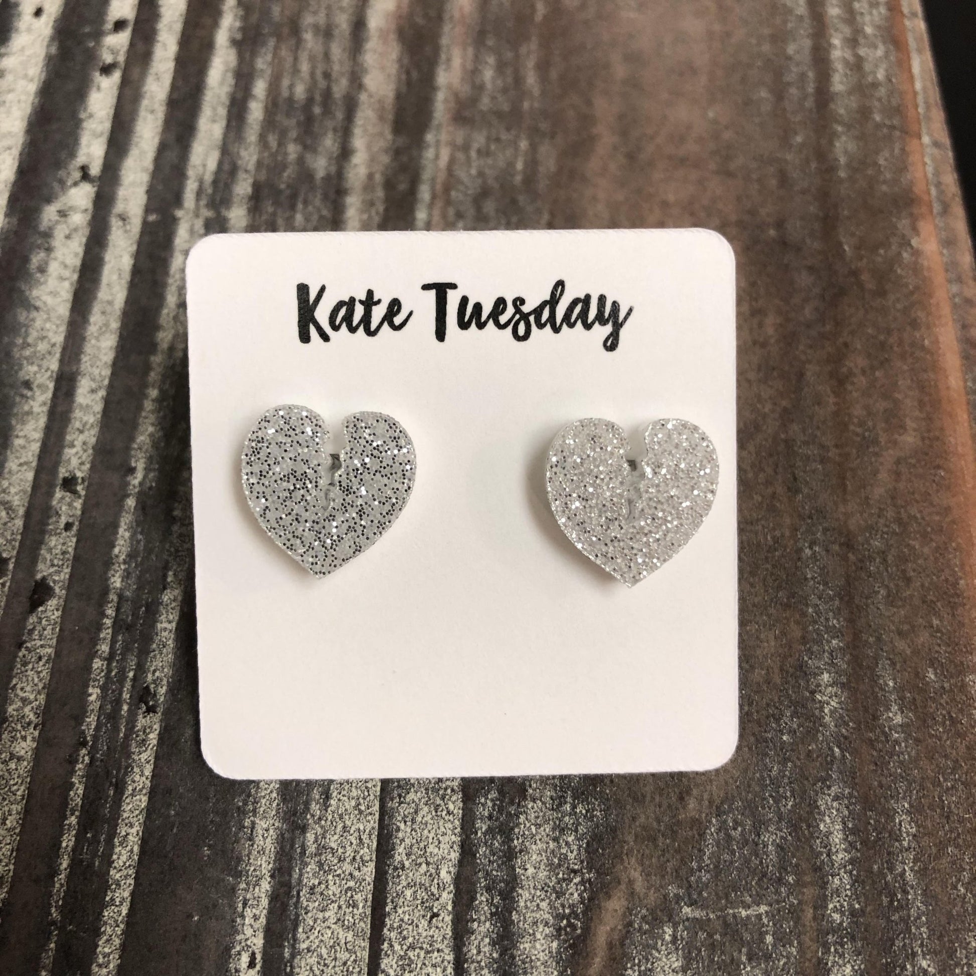 Silver Broken Heart Glitter Stud Earrings - Pride Fire - PRODUCT - Earrings