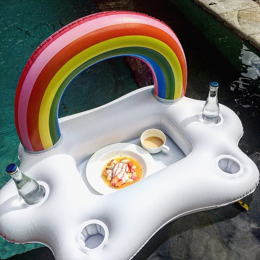 Summer Party Bucket Rainbow Cloud Cup Holder Inflatable Pool Float Beer Drinking Cooler Table Bar Tray Beach Swimming Ring - Pride Fire - 16134_YVDXFZL -