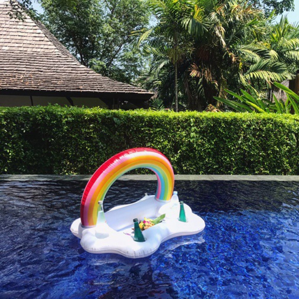 Summer Party Bucket Rainbow Cloud Cup Holder Inflatable Pool Float Beer Drinking Cooler Table Bar Tray Beach Swimming Ring - Pride Fire - 16134_YVDXFZL -