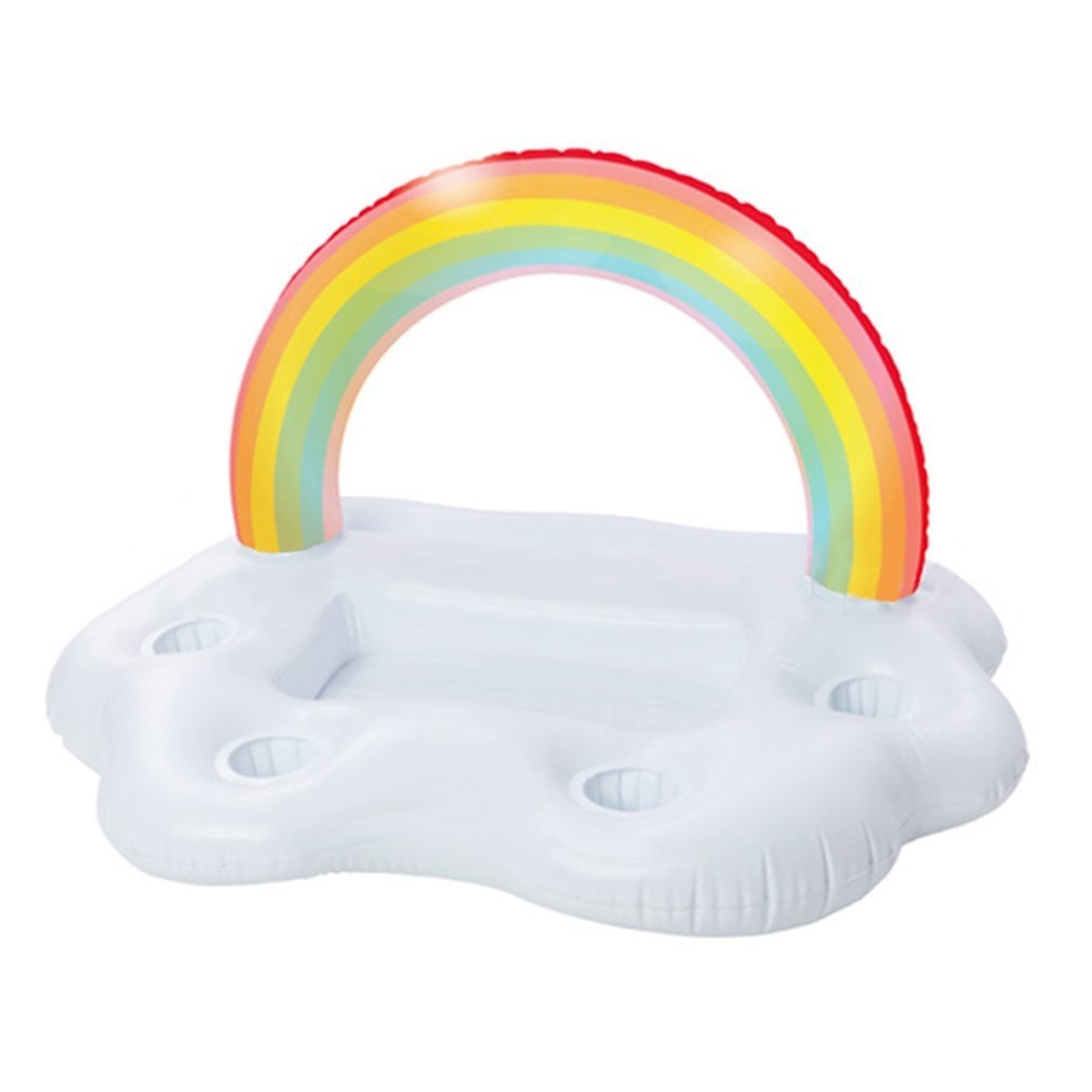 Summer Party Bucket Rainbow Cloud Cup Holder Inflatable Pool Float Beer Drinking Cooler Table Bar Tray Beach Swimming Ring - Pride Fire - 16134_YVDXFZL -