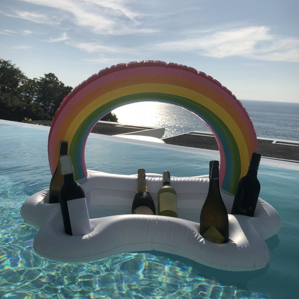 Summer Party Bucket Rainbow Cloud Cup Holder Inflatable Pool Float Beer Drinking Cooler Table Bar Tray Beach Swimming Ring - Pride Fire - 16134_YVDXFZL -