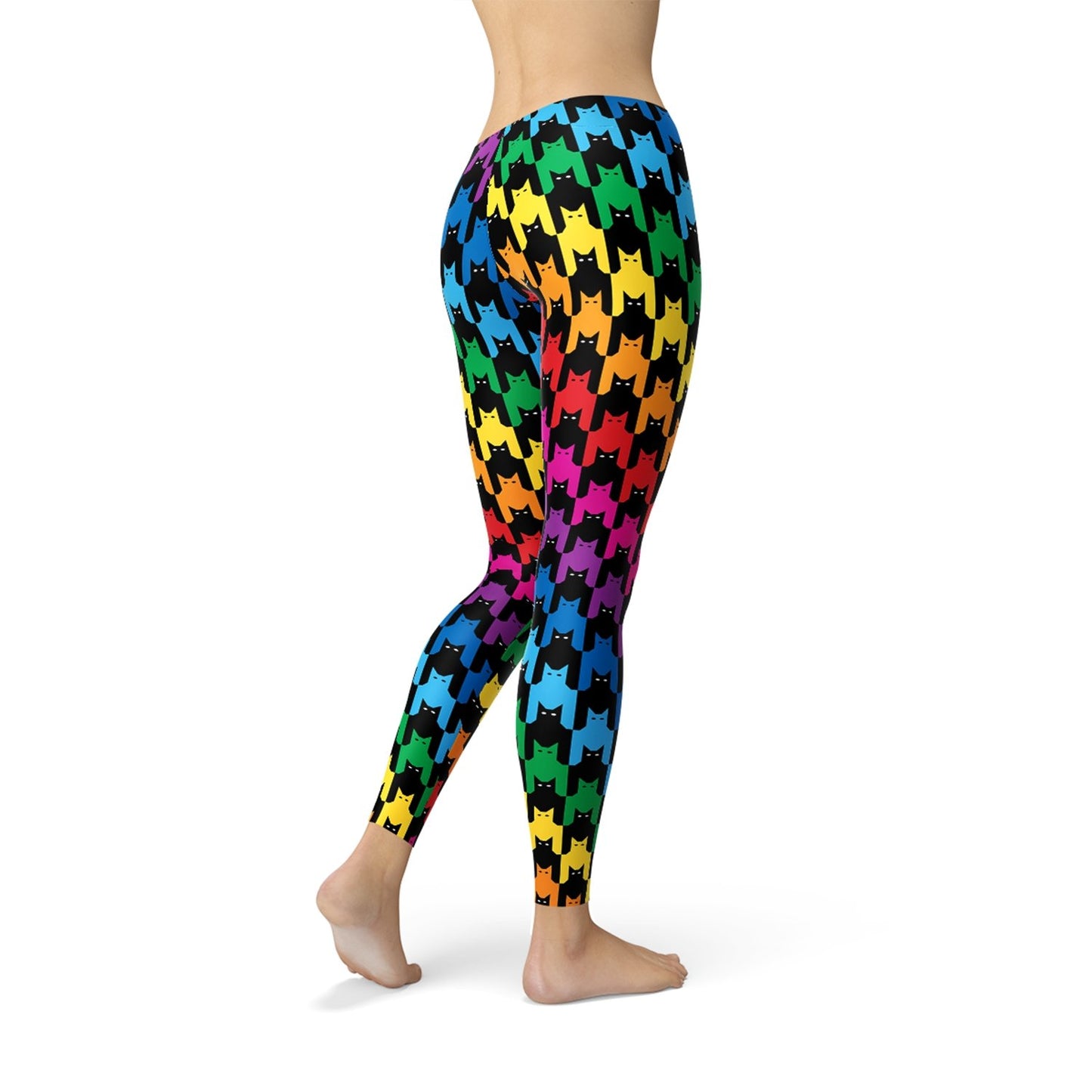 Womens Cat Houndstooth Leggings - Pride Fire - L - Women's Clothing