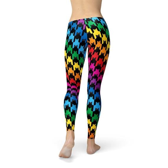 Womens Cat Houndstooth Leggings - Pride Fire - L - Women's Clothing