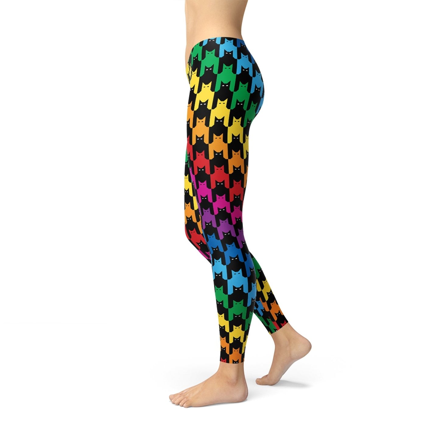 Womens Cat Houndstooth Leggings - Pride Fire - L - Women's Clothing