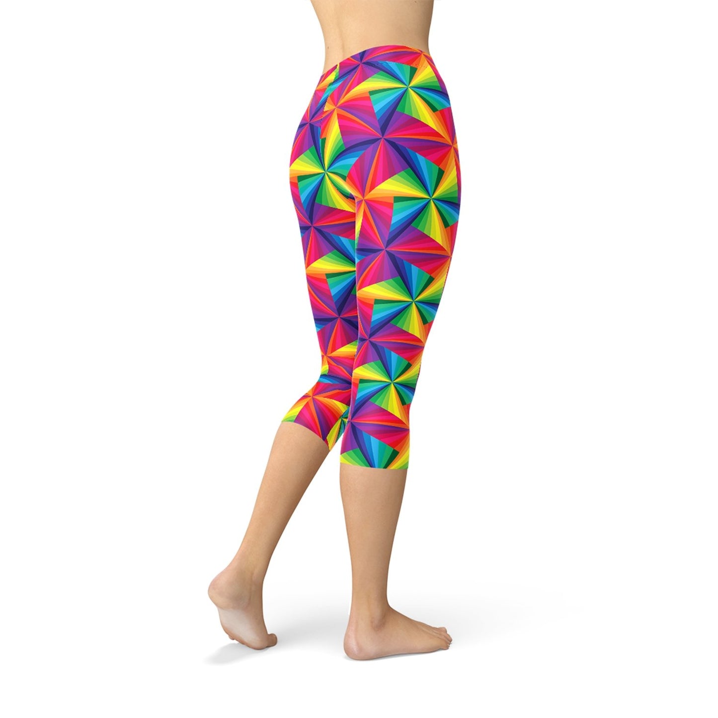 Womens Rainbow Pinwheel Capri Leggings - Pride Fire - L - Leggings