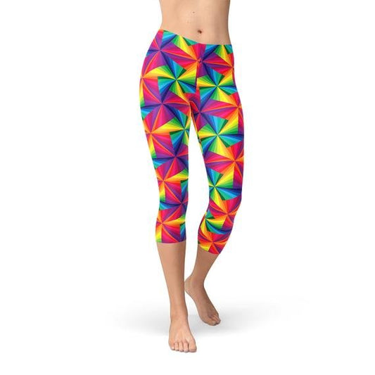 Womens Rainbow Pinwheel Capri Leggings - Pride Fire - L - Leggings