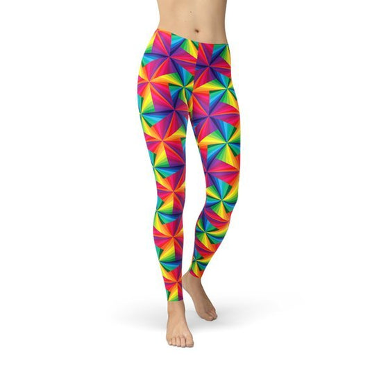 Womens Rainbow Pinwheel Leggings - Pride Fire - L - Leggings